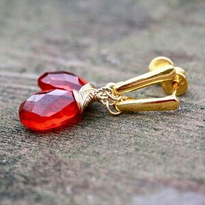 New Wire Wrapped Fire Opal Earrings 18k Yellow Gold Vermeil , October Birthstone